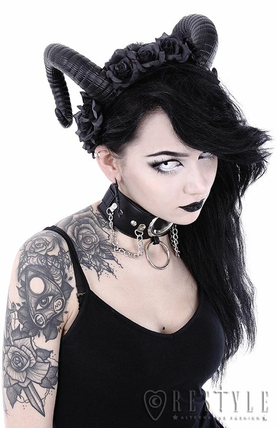 Restyle Hair Accessories Gothic Headpiece Satan Horns Sinister & Roses Headband - Image 6