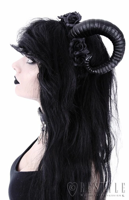 Restyle Hair Accessories Gothic Headpiece Satan Horns Sinister & Roses Headband