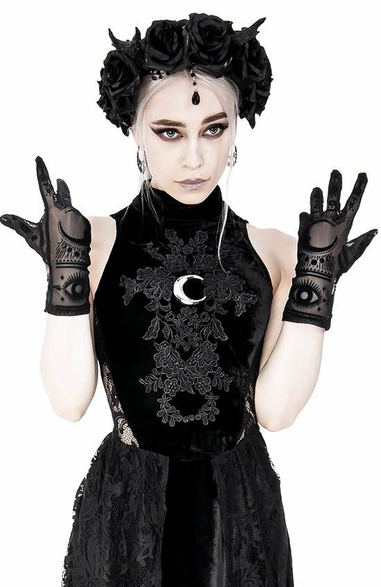 Restyle Gothic Mesh Gloves Moon Pattern Zodiac Signs Fortune Teller Gloves - Image 2