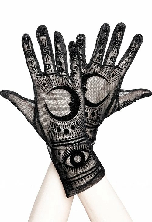 Restyle Gothic Mesh Gloves Moon Pattern Zodiac Signs Fortune Teller Gloves - Image 3