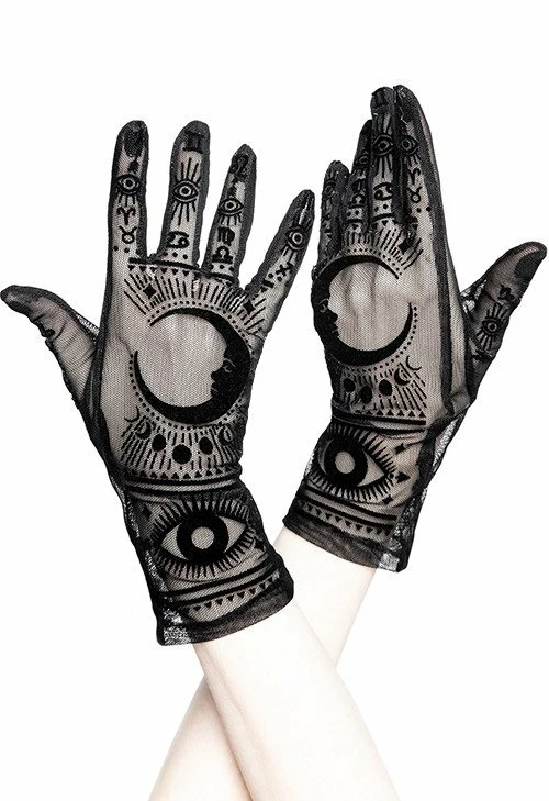 Restyle Gothic Mesh Gloves Moon Pattern Zodiac Signs Fortune Teller Gloves - Image 5