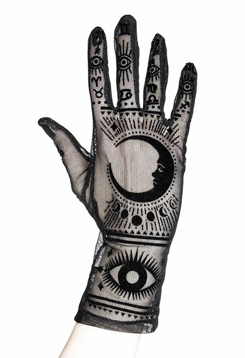 Restyle Gothic Mesh Gloves Moon Pattern Zodiac Signs Fortune Teller Gloves