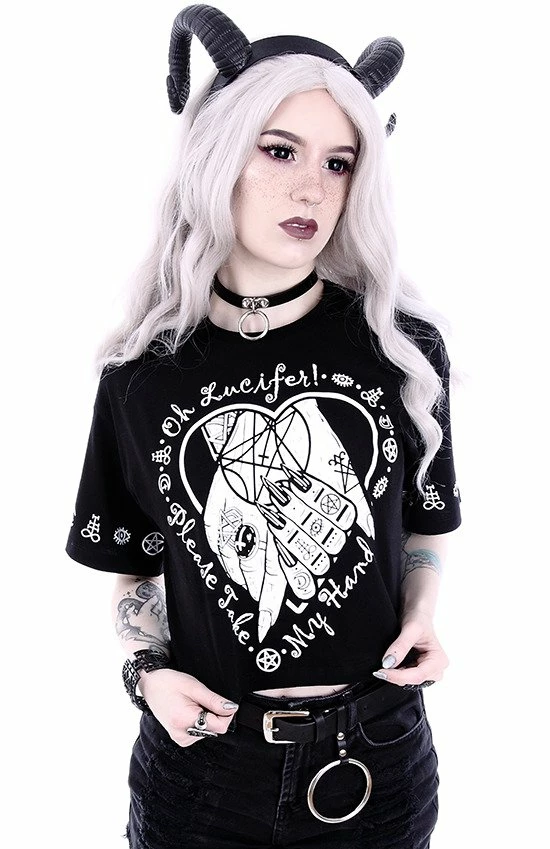 Restyle T-Shirts Gothic Oh Lucifer Occult Cropped Black T-shirt - Image 2