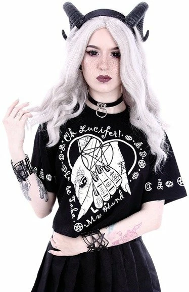 Restyle T-Shirts Gothic Oh Lucifer Occult Cropped Black T-shirt - Image 3