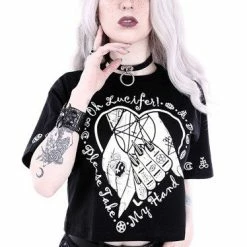 Restyle T-Shirts Gothic Oh Lucifer Occult Cropped Black T-shirt