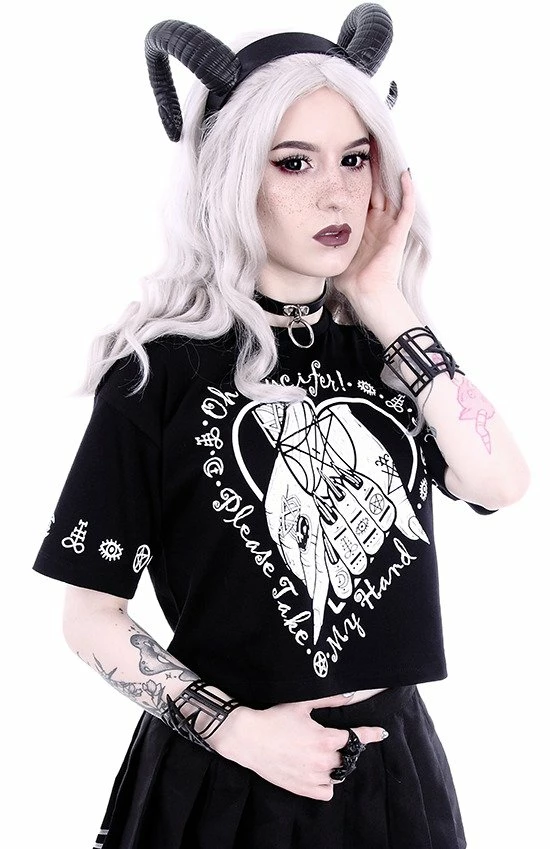 Restyle T-Shirts Gothic Oh Lucifer Occult Cropped Black T-shirt - Image 4