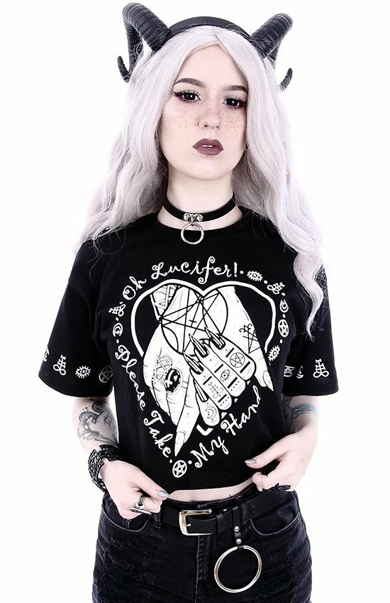 Restyle T-Shirts Gothic Oh Lucifer Occult Cropped Black T-shirt - Image 5
