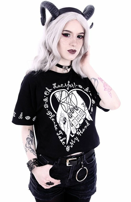 Restyle T-Shirts Gothic Oh Lucifer Occult Cropped Black T-shirt - Image 6