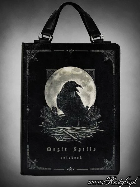 Restyle Purses & Handbags Gothic Raven Moon Magic Spells Black Book Handbag - Image 2
