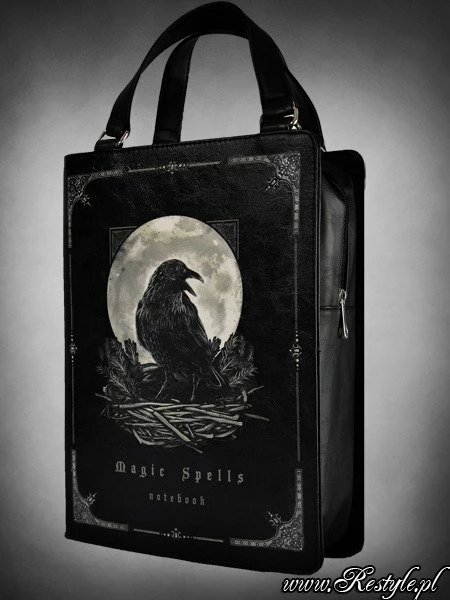Restyle Purses & Handbags Gothic Raven Moon Magic Spells Black Book Handbag - Image 3