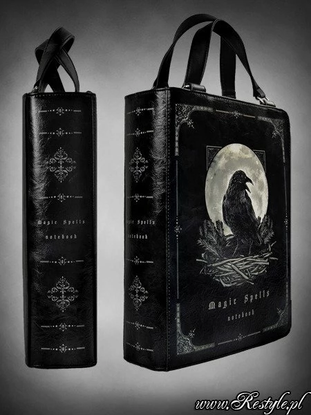 Restyle Purses & Handbags Gothic Raven Moon Magic Spells Black Book Handbag - Image 4
