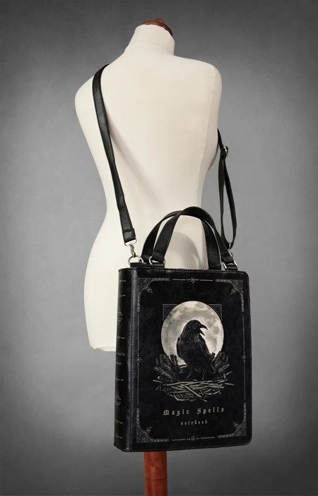 Restyle Purses & Handbags Gothic Raven Moon Magic Spells Black Book Handbag - Image 6