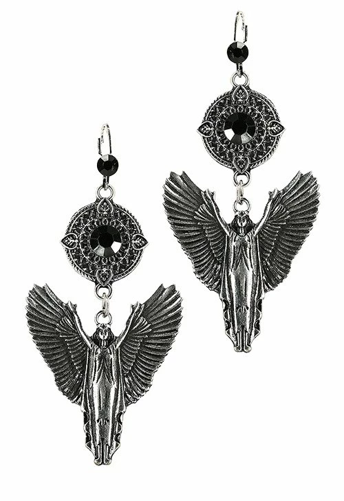Restyle Gothic Silver Angel English Hoops Earrings