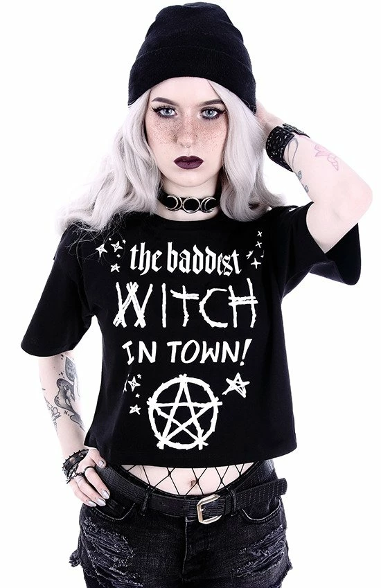 Restyle T-Shirts Gothic The Baddest Witch In Town Crop T-shirt - Image 2