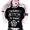 Restyle T-Shirts Gothic The Baddest Witch In Town Crop T-shirt