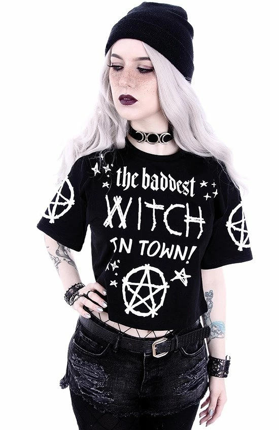 Restyle T-Shirts Gothic The Baddest Witch In Town Crop T-shirt - Image 4