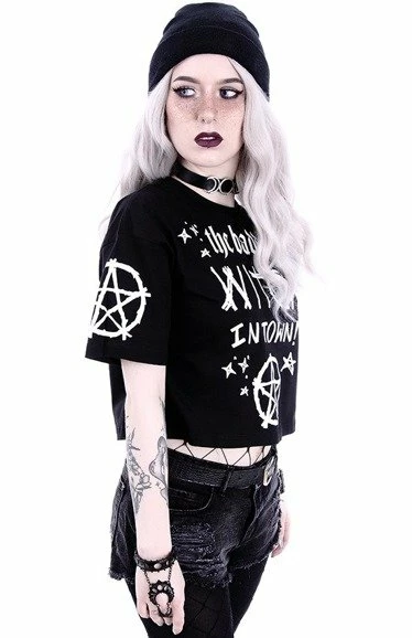 Restyle T-Shirts Gothic The Baddest Witch In Town Crop T-shirt - Image 5