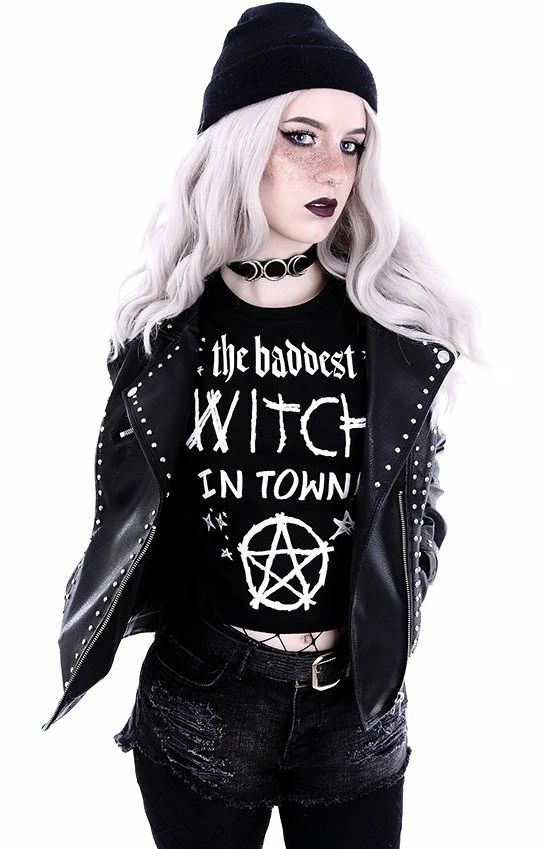 Restyle T-Shirts Gothic The Baddest Witch In Town Crop T-shirt - Image 6