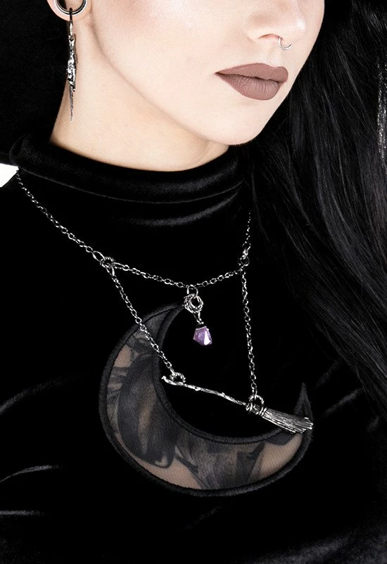 Restyle Necklaces Gothic Witch Black Broomstick Necklace With Purple Crystal - Image 6