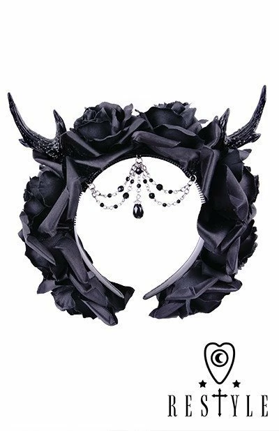 Restyle Hair Accessories Gothic Wreath Romantic Headwear Antlers Roses & Beads Headband - Image 2