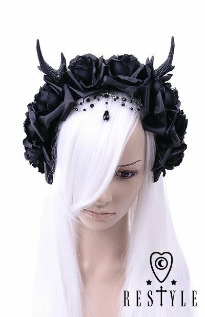 Restyle Hair Accessories Gothic Wreath Romantic Headwear Antlers Roses & Beads Headband - Image 6