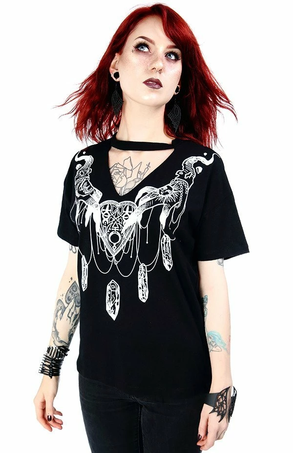 Restyle T-Shirts Haunted Charms Print Black Choker T-shirt - Image 2