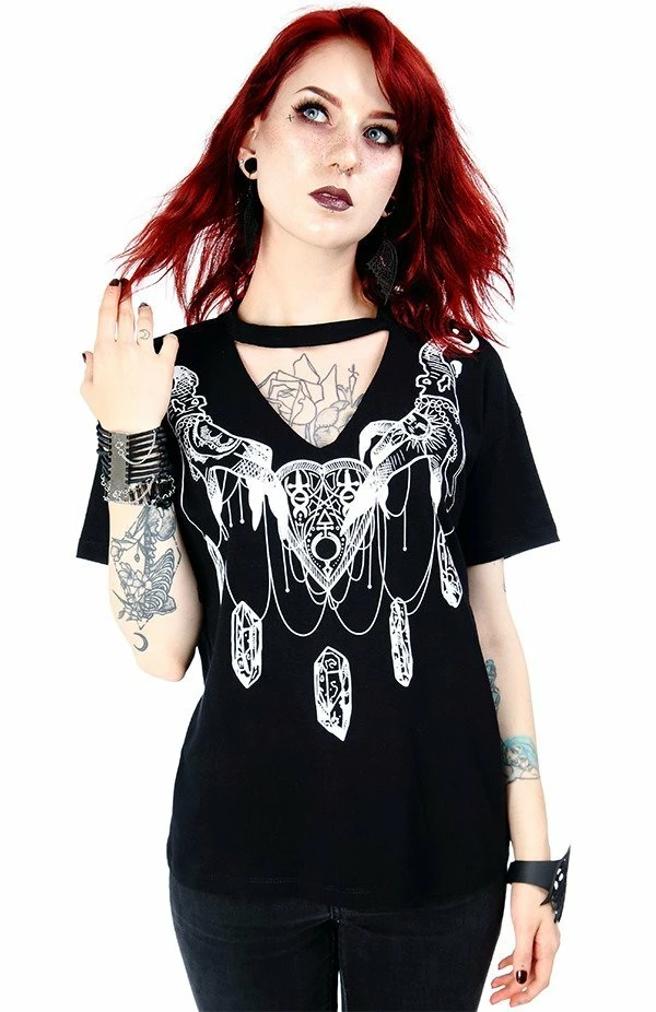 Restyle T-Shirts Haunted Charms Print Black Choker T-shirt - Image 3