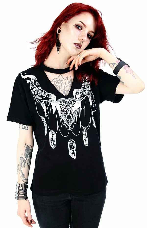 Restyle T-Shirts Haunted Charms Print Black Choker T-shirt - Image 4