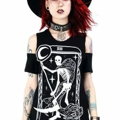 Restyle T-Shirts La Mort Cold Shoulder T-shirt Death Tarot