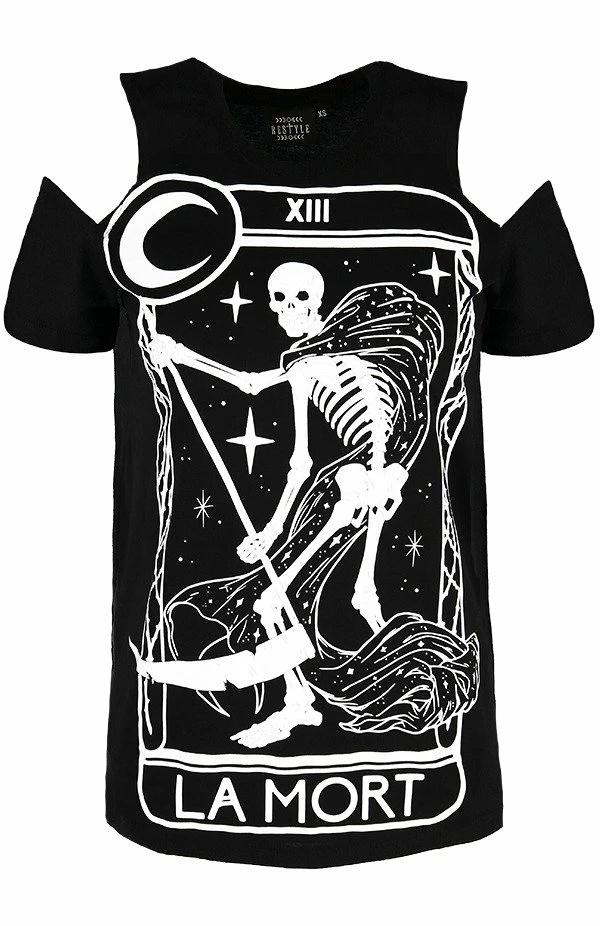 Restyle T-Shirts La Mort Cold Shoulder T-shirt Death Tarot - Image 5