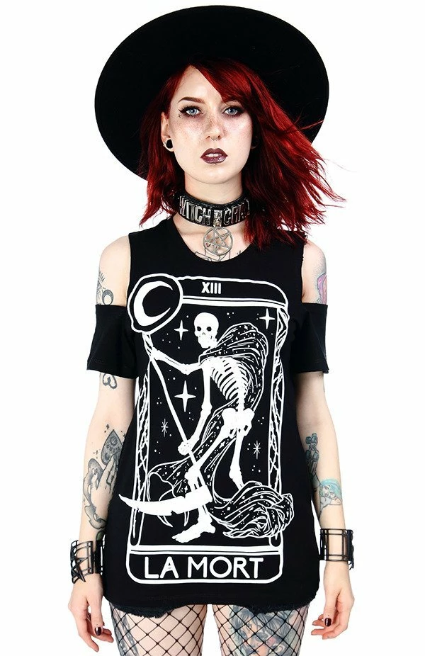 Restyle T-Shirts La Mort Cold Shoulder T-shirt Death Tarot