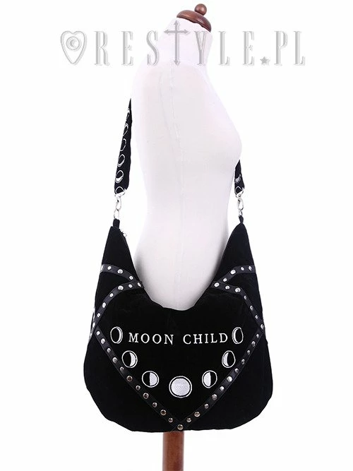Restyle Purses & Handbags Moon Child Phases Embroidery Black Velvet Hobo Bag - Image 3