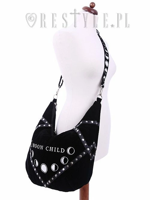 Restyle Purses & Handbags Moon Child Phases Embroidery Black Velvet Hobo Bag - Image 4