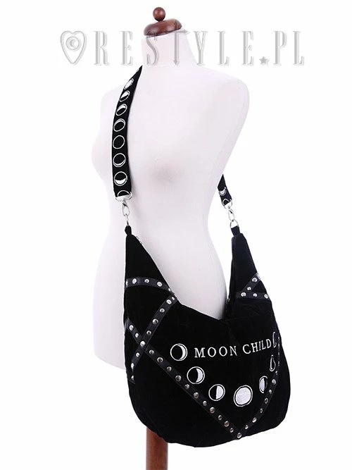 Restyle Purses & Handbags Moon Child Phases Embroidery Black Velvet Hobo Bag - Image 5