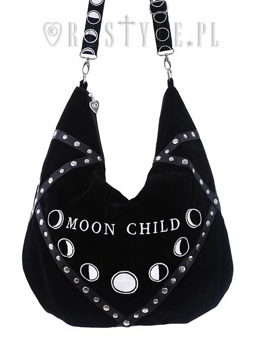Restyle Purses & Handbags Moon Child Phases Embroidery Black Velvet Hobo Bag - Image 6