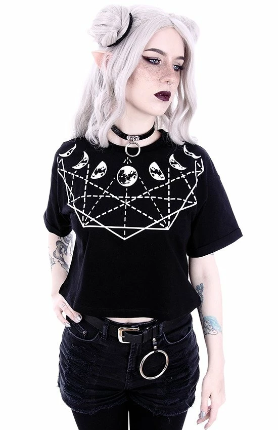 Restyle T-Shirts Moon Phases Geometry Gothic Crop Top - Image 3