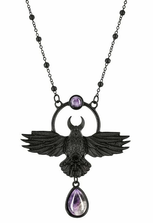 Restyle Necklaces Nordic Talisman The Crow Pendant Black Purple Quartz - Image 2