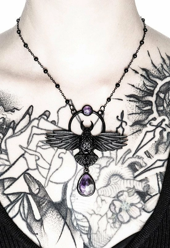 Restyle Necklaces Nordic Talisman The Crow Pendant Black Purple Quartz - Image 3