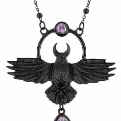 Restyle Necklaces Nordic Talisman The Crow Pendant Black Purple Quartz