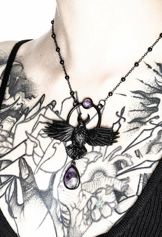 Restyle Necklaces Nordic Talisman The Crow Pendant Black Purple Quartz - Image 4