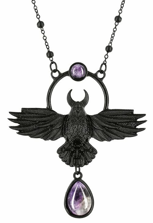Restyle Necklaces Nordic Talisman The Crow Pendant Black Purple Quartz