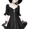 Restyle Dresses Pinstripe Black Gothic Full Moon Pendant Zipper Dress