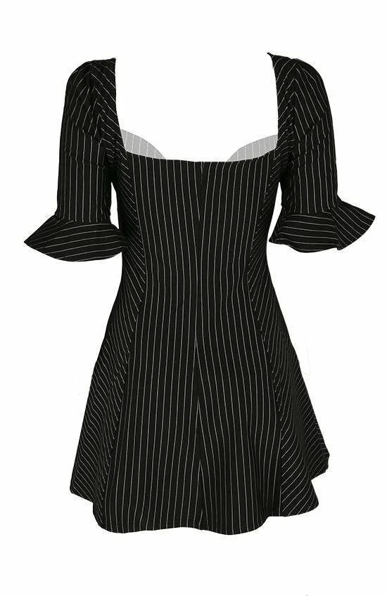 Restyle Dresses Pinstripe Black Gothic Full Moon Pendant Zipper Dress - Image 3