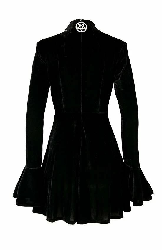 Restyle Dresses Plunging V Neck Black Gothic A-Line Velvet Mini Dress - Image 4