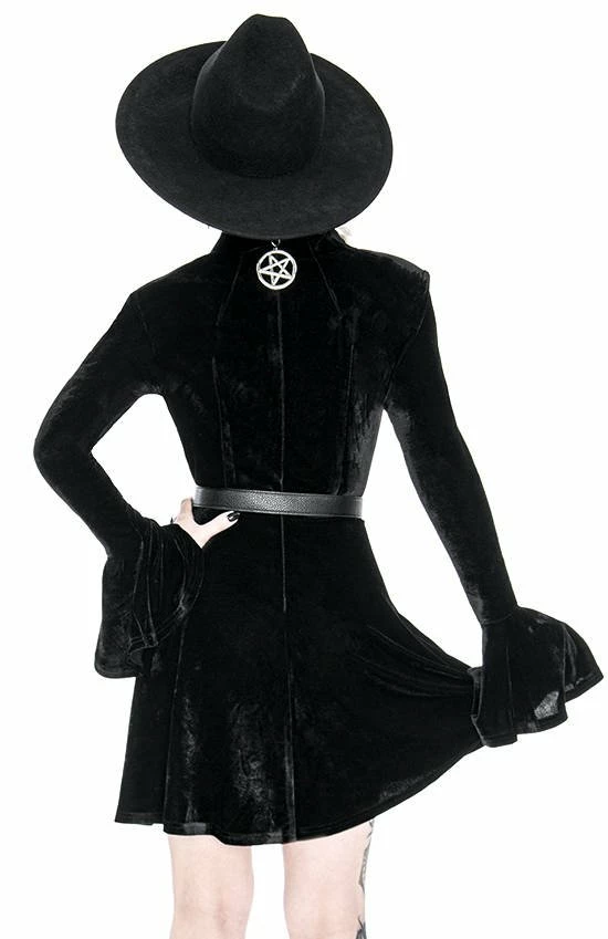 Restyle Dresses Plunging V Neck Black Gothic A-Line Velvet Mini Dress - Image 6