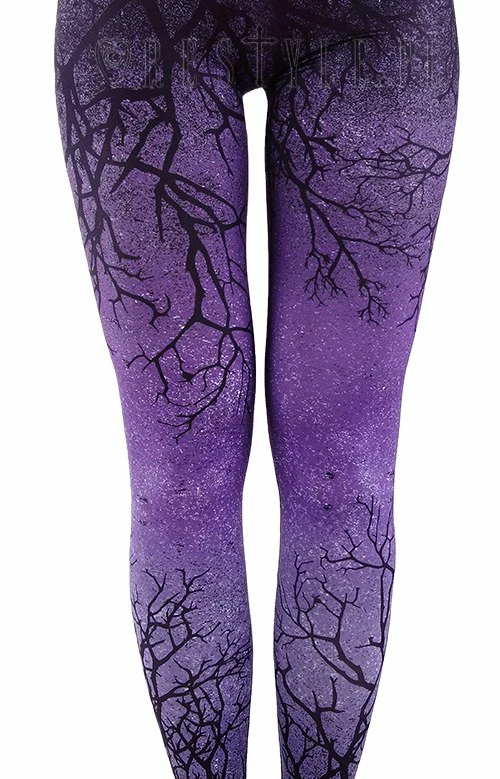 Restyle Purple Ombre Tree Branch Print Leggings - Image 2