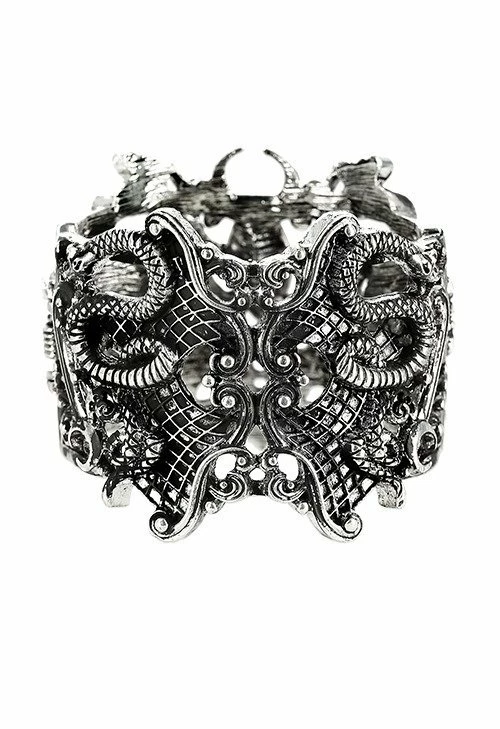 Restyle Bracelets Silver Gothic Snake Wide Bracelet - Image 2
