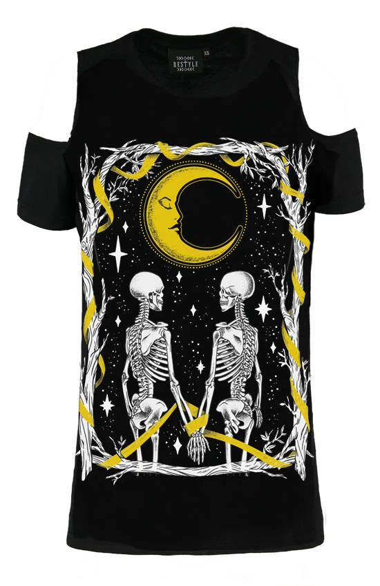 Restyle T-Shirts Skeleton Lovers Cold Shoulder T-shirt