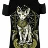 Restyle T-Shirts Sphinx Cat Cold Shoulder Tshirt