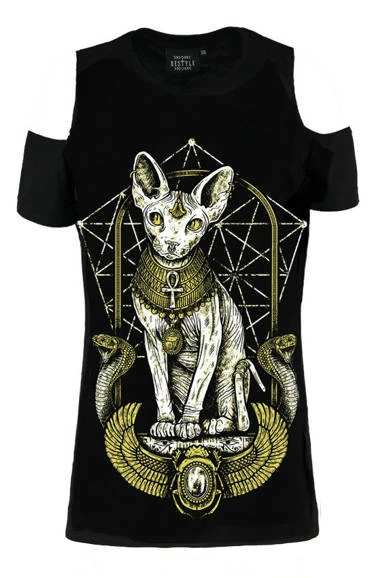 Restyle T-Shirts Sphinx Cat Cold Shoulder Tshirt
